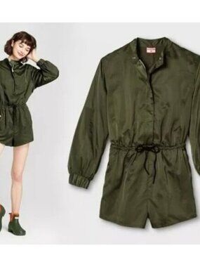 Hunter for Target Women's Green Satin Playsuit Shorts Romper XS NWOT